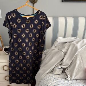 Boden Navy Dress with Gold Circle Print